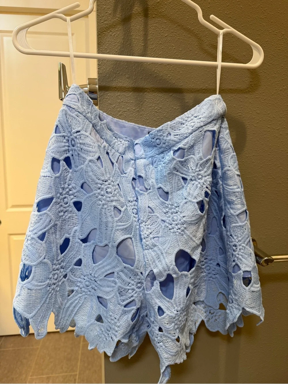 Commense Light Blue Crochet Button-Down Top and Matching Short Set- NWT